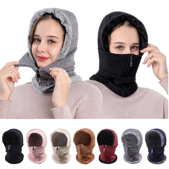 Balaclava Hat, 3 in 1 Zipper Adjustable Face Mask Beanie, Winter Neck Gaiter for Skiing, Snowboarding, Hiking, Outdoor Activities and Cold Weather-Coffee