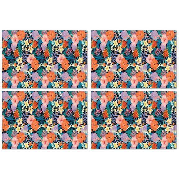 Pioneer Flower Floral Print Pattern Summer Placemats Table Placemats Set Of 4-Linen Kitchen Washable Placemats Table Mats 12x18 Inch Non-Slip Heat Resistant
