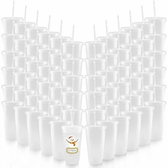 72 Pack Plastic Tumblers with Straw and Lid Reusable Plastic Cups Drinking Straw Tumbler Bulk Customizable Iced Coffee Cup Water Bottle for Vinyl DIY Parties Birthdays 24oz Frosted