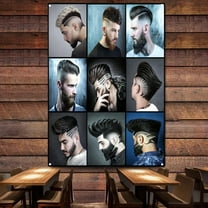 Mens-short-side-hairstyles-slicked-back Posters Vintage Banner & Flag Barber Shop Signboard Hair Salon Poster Wall Decor Painting 38" x 57"