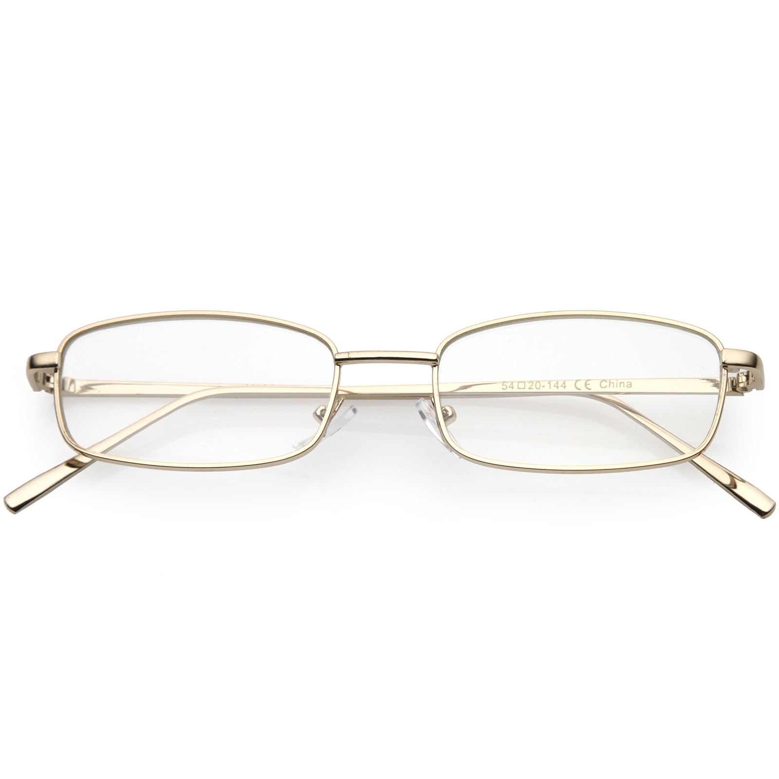 Classic Metal Rectangle Eyeglasses Slim Arms Clear Lens 52mm Gold Clear 