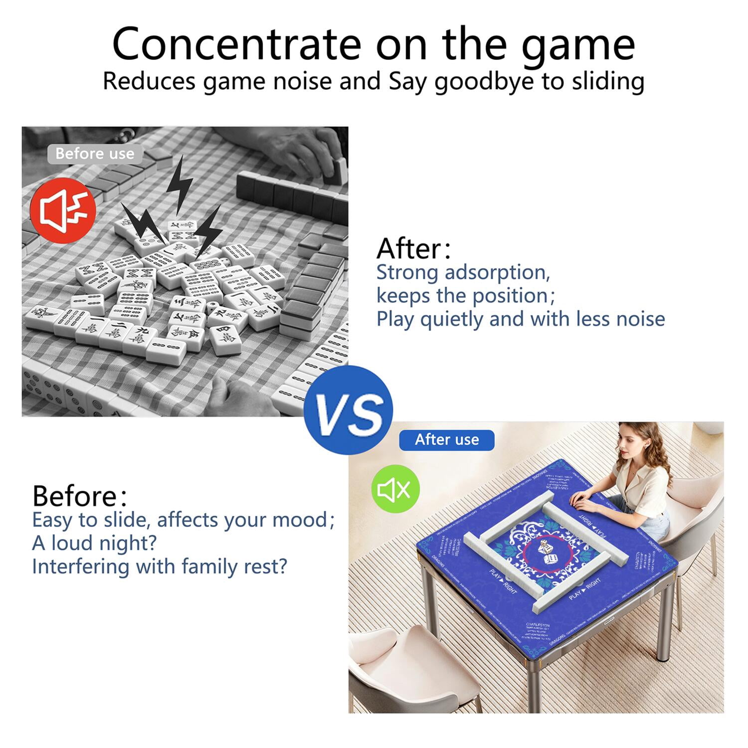 Blue Mahjong Mat with Rules, 31.5*31.5in Anti Slip American Mahjong Mat for Table, Noise Reduction, Neoprene Mah jongg Mats with Carrying Bag & 3 Dices, Mahjong Supplies Gift, Board Tile Games Mats