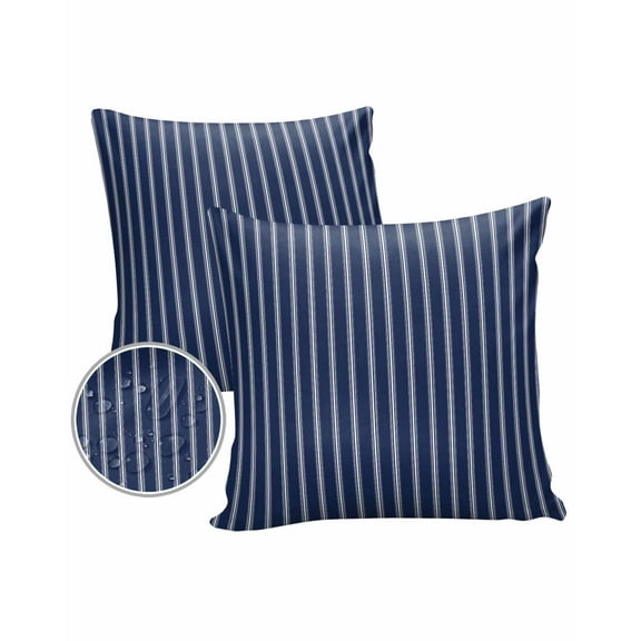 Pack of 2 Outdoor Pillow Covers, Navy Blue and White Striped Geometric Waterproof Square Throw Pillowcase Cushion Decorative Pillow Covers for Couch Patio Tent, 24x24 in