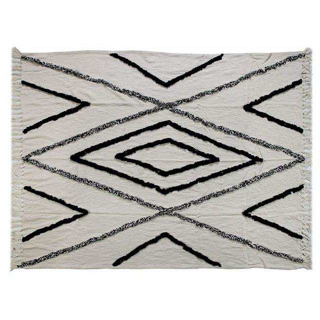 LR Resources THROW80145NNV4250 Grayscaled Diamonds Rectangle Throw Blanket - Natural & Navy