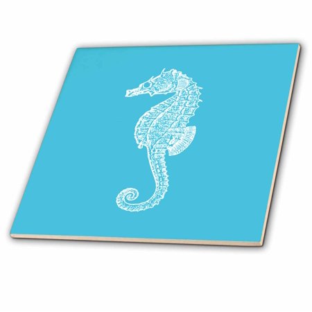 3dRose Blue seahorse print. Sea Horse. Ocean marine beach aquarium aquatic - Ceramic Tile, 4-inch