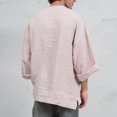 thumbnail image 4 of Leutsin Men's Solid Color Open Collar Cotton And Linen Short Sleeve T-shirt Tops, 4 of 5