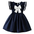 thumbnail image 1 of Robes à Manches Courtes Unies avec Nœud pour Enfants Filles, 1 of 6
