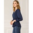 thumbnail image 4 of Blusa Top Allegra K Cuello En V Manga Larga Volantes Azul Marino XS, 4 of 6