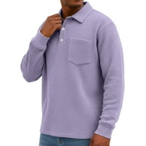 Lumtrix Waffle Long Sleeve Polo Shirts for Men Big and Tall Golf Shirt Casual Collared Button Down T Shirts Knit Tops With Pocket Purple 4XL