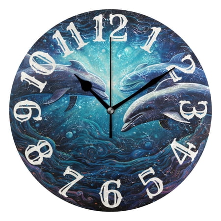 Dolphins Cave Sea 10 inch Wall Clocks Non Ticking Easy to Read Battery Decorative for Home Bathroom Kitchen Bedroom Living Room