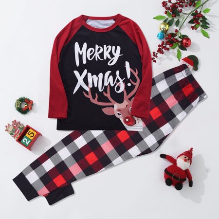 

Christmas Child Plaid Printed Blouse Tops+Pants Family Matching Pajamas Set