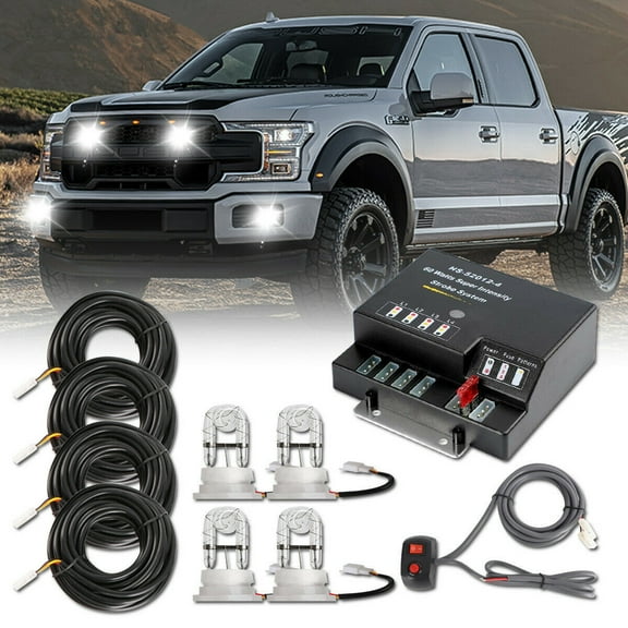 LE-JX WHITE 80W 12V 4 HID Bulbs Hide Away Emergency Hazard Warning System Strobe Lights Headlights