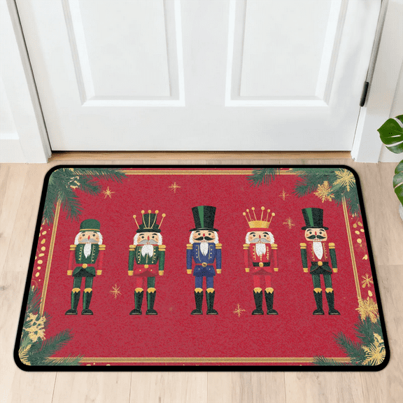 CURLYOOT Cute Nutcrackers Indoor Doormat, Non-Slip Absorbent Door Mat 24" x 16", Red Christmas Entrance Floor Mat Washable Entry Doormats for Entryway Front Back Door