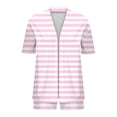 thumbnail image 4 of Htigea Women's Striped Outfit Sets Short Sleeve Open Front Cardigan Top and Shorts Two Piece Casual Home Loungewear for Summer Pink XL, 4 of 6