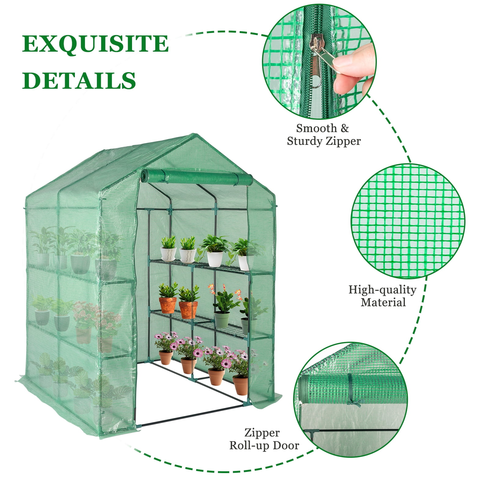 Zimtown 56" Walk-In Plant Greenhouse, 8-Tier Shelves, PE Cover, Indoor/Outdoor, Green