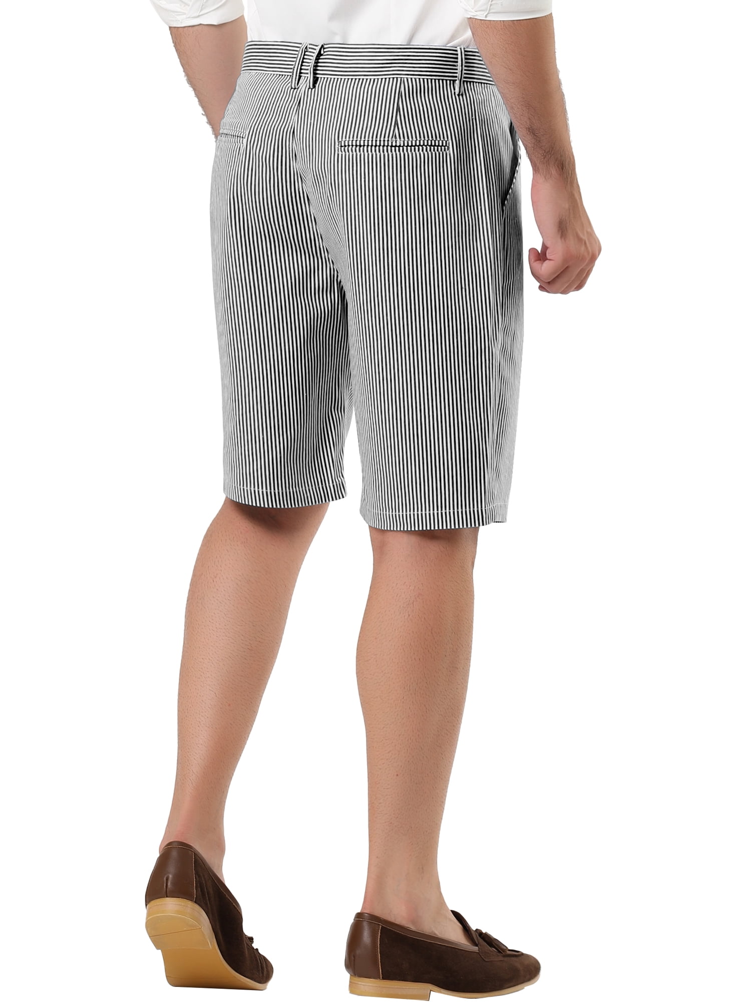 Unique Bargains Men's Mid-Rise Stripe Flat Front Chino Walk Shorts