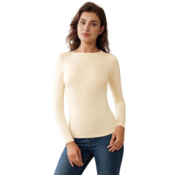 SMZ Women's Long Sleeve Fleece Lined Thermal Tops for Women Slim Fit Stretch Base Layer Shirts Cold Weather