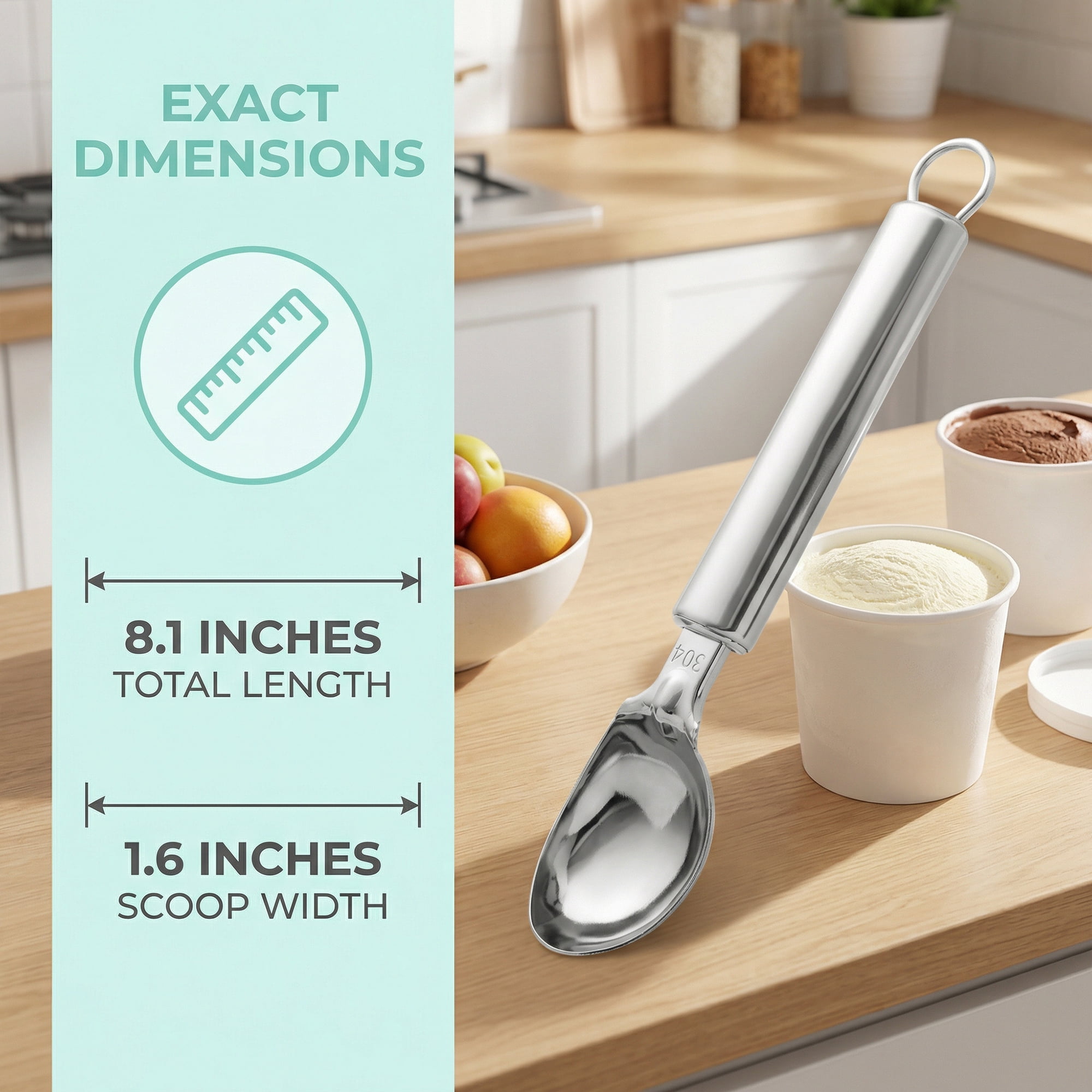 Unique Bargains Stainless Steel Ice Cream Scoop with Handle Silver 8.1in