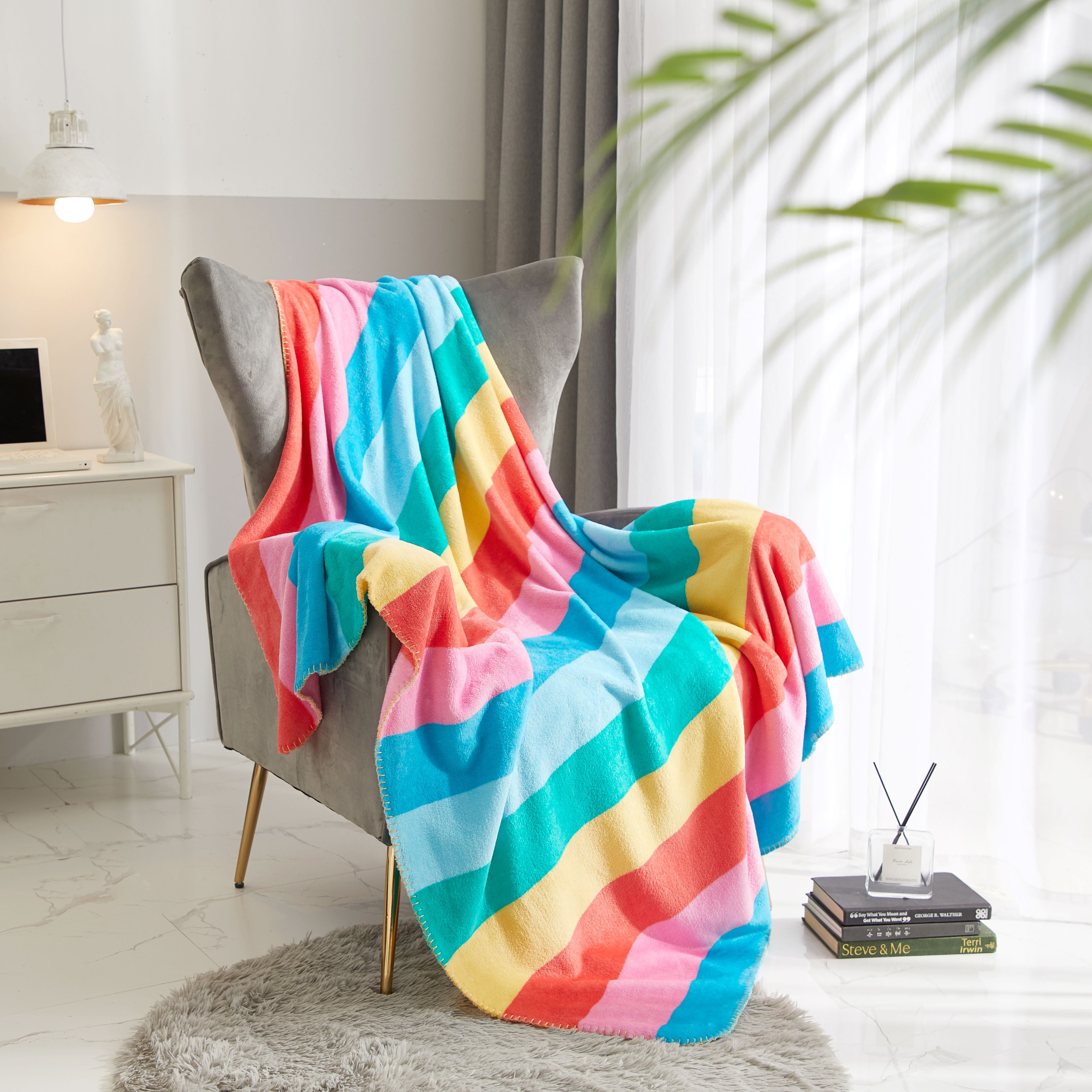 Mainstays Super Soft Plush Throw Blanket, 50" x 60", Multi Stripe