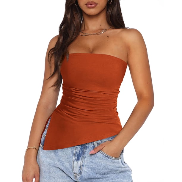 Remera PRETTYGARDEN 2025 Top Tubo Strapless Rojo Óxido Talle L