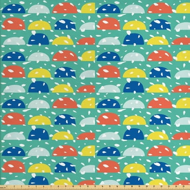 Abstract Fabric by the Yard Upholstery, Funny Pattern with Simplistic Colorful Cartoon Motif Themed, Decorative Fabric for DIY and Home Accents, 3 Yards, Dark Seafoam Multicolor by Ambesonne