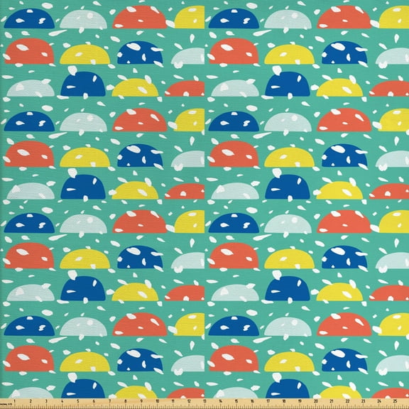 Abstract Fabric by the Yard Upholstery, Funny Pattern with Simplistic Colorful Cartoon Motif Themed, Decorative Fabric for DIY and Home Accents, 5 Yards, Dark Seafoam Multicolor by Ambesonne