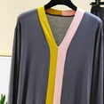 thumbnail image 6 of PNTUTB Pajama Set for Women Color Block Long Sleeve V-neck Top and Elastic Waist Pants Loose Casual Comfort Soft Two Piece Set, 6 of 7