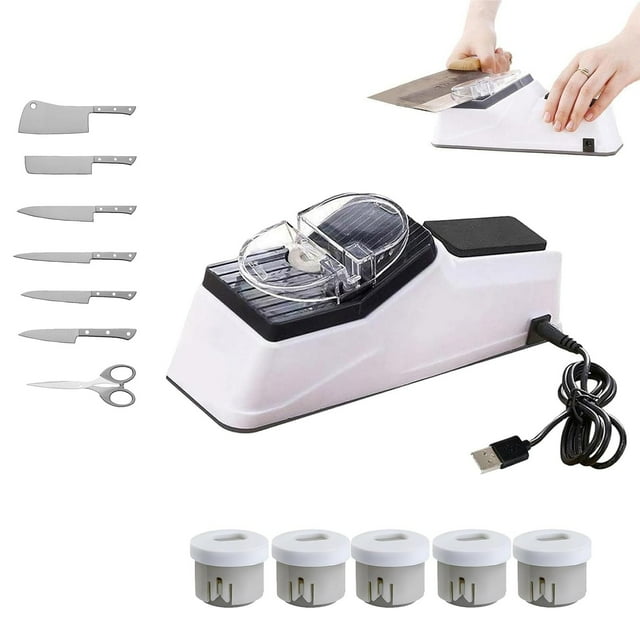 MORESEC 4Pcs USB Electric Knife Sharpener,Automatic Knife Sharpening Tool with Replaceable Diamond Wheels, Dual Sided Sharpener for Kitchen Knives Scissors, Fast 5-Second Sharpening
