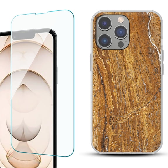OneToughShield ® for iPhone 15 Pro Shockproof Phone Case, with Tempered Glass Screen Protector - Marble / Earth