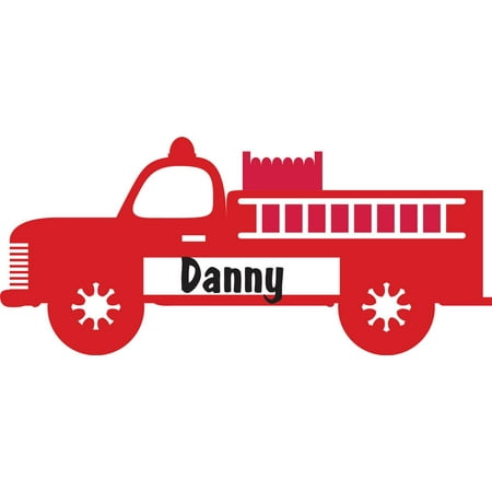 Childrens Wall Decor Personalized Name Vinyl Decal Sticker Custom Initial Wall Art Personalization Decor Childrens Boy Bedroom Baby Nursery Firetruck Fire Rescue 12 Inches X 12 Inches ()