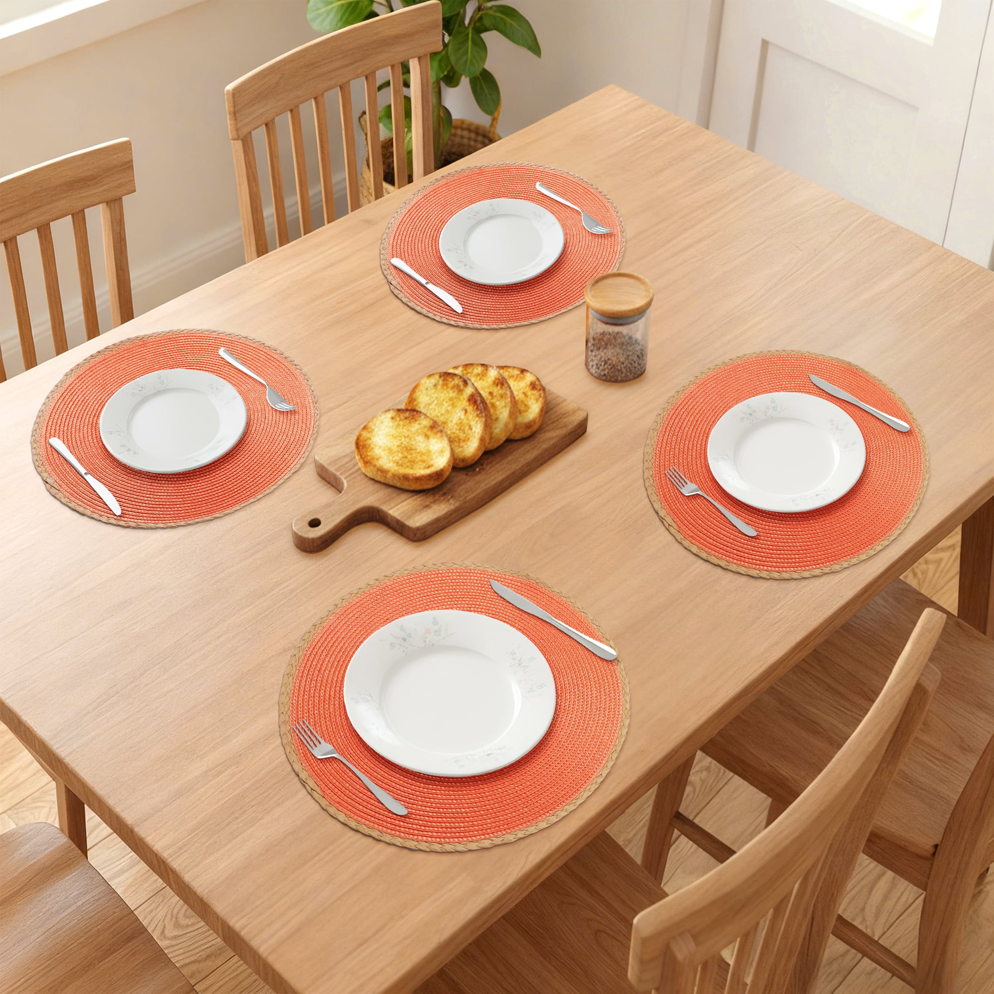 Unique Bargains Farmhouse Woven Placemats Set of 6 for Dining Table Decor Orange