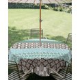 thumbnail image 2 of Outdoor Tablecloth with Umbrella Hole, Boho Geometric Spillproof Waterproof Outdoor Table Cover, Turquoise Green Brown Tribal Stripes Patio Tablecloths for Party/Garden/Picnic, Round 54 inch, 2 of 9