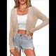 thumbnail image 3 of Chaqueta Cárdigan de Punto con Cuello en V y Larga para Mujer, Suéter Chal de Punto Sin Botones. Albaricoque S, 3 of 8