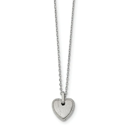 Satin Silver Heart - Sterling Silver Satin Puffed Heart with 2in ext. Necklace Chain 16
