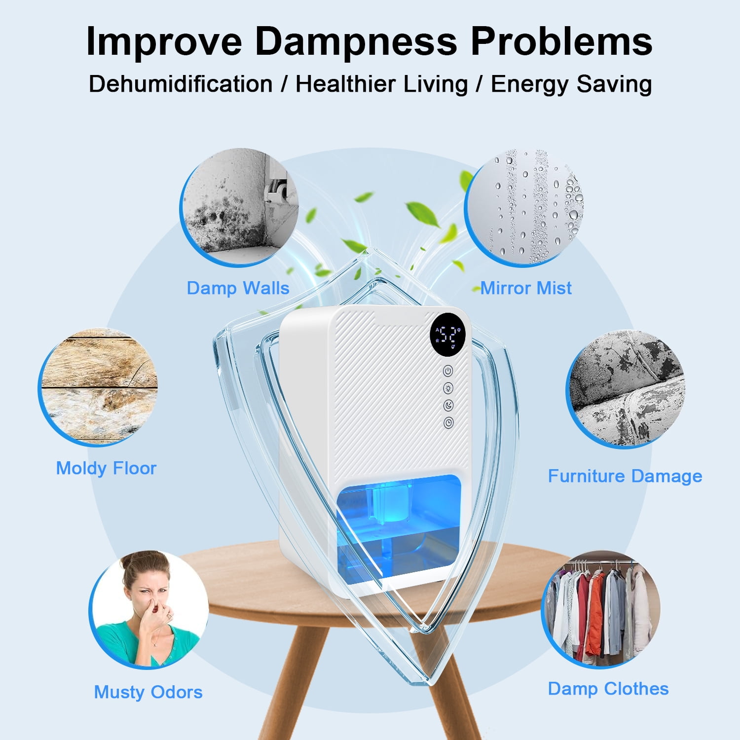 Zacenei Dehumidifiers for Home,Portable Small Room Dehumidifier with Auto Shut-Off Energy Saving Quiet Dehumidifiers 7 Colors Lights & Sleep Mode for Bedroom Bathroom RV Closet Garage