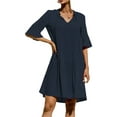 thumbnail image 2 of Franhais Women's Summer A-line Dress Solid Color/Floral Print Short Sleeve V Neck Dress, 2 of 7