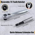 thumbnail image 3 of GEREMF-32 Pcs Mini Ratchet Set, Stubby Right Angle Screwdriver 1/4" Mini Ratchet Wrench and Screwdriver Bit Set, CR-V Steel Low Profile Reversible 72-Tooth Ratcheting Wrench for Tight Spaces, 3 of 4