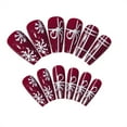 thumbnail image 4 of Christmas Decoration Fofosbeauty False Nails, Coffin Press on Nails Tips Design, Checkered Snowflake Wine Red, 4 of 8