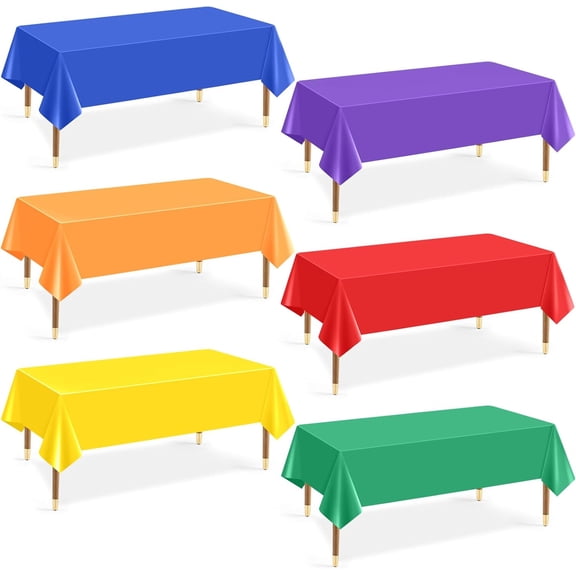 6Pcs Plastic Table Cloth Disposable, Assorted Color Rainbow Tablecloth Colorful Neon Rectangle Bulk Solid Table Cover for Birthday Wedding Graduation Picnic Home Party Decorations(54x72 Inch)