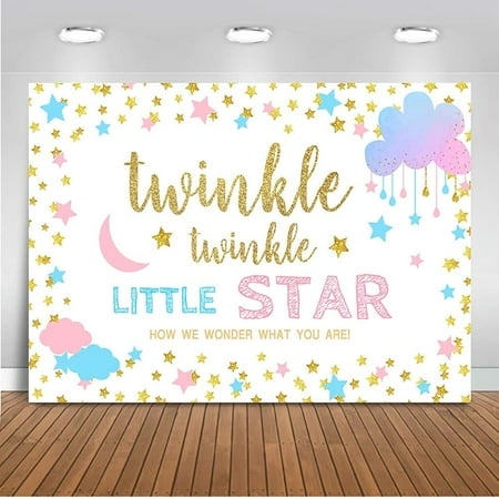 Custom Twinkle Star Gender Reveal Decoration Boy or Girl Gender Reveal Backdrop Vinyl Twinkle Twinkle Little Star Banner Supplies(White,7x5ft)