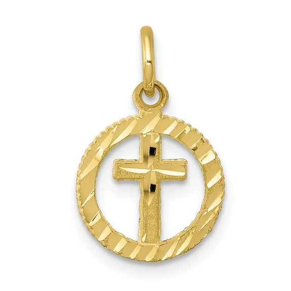 FB Jewels 10K Yellow Gold Solid Flat-Backed Cross in Circle for Eternal Life Charm