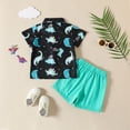 thumbnail image 5 of Baby Boy Outfits Dinosaur Print Lapel Short Sleeve Button Shirt Top And Shorts 2 Piece Everyday Wear Boys' Clothing Sets Size 2-3 Years, 5 of 6
