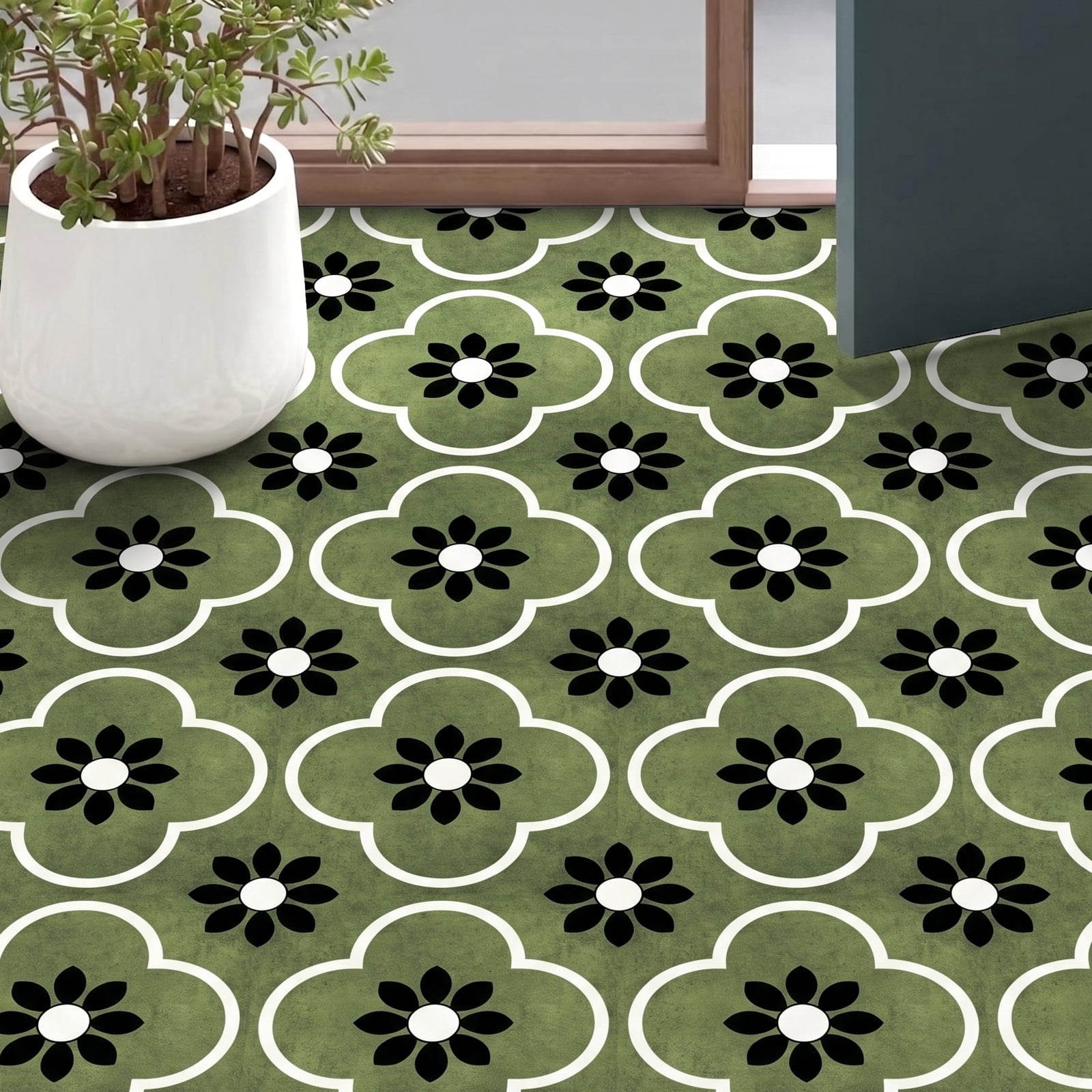 DEWOO Peel and Stick Floor Tile, Peel and Stick Flooring Self Adhesive, Waterproof Vinyl Flooring Suitable for Bathroom, Kitchen, Green(12 x 12 In, 10PCS)