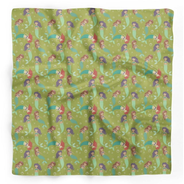 Bimba Green Bubbles & Mermaid Ocean Pure Silk Printed Head Bandanas Summer Neck Wrap Scarf 40 x 40 Inches