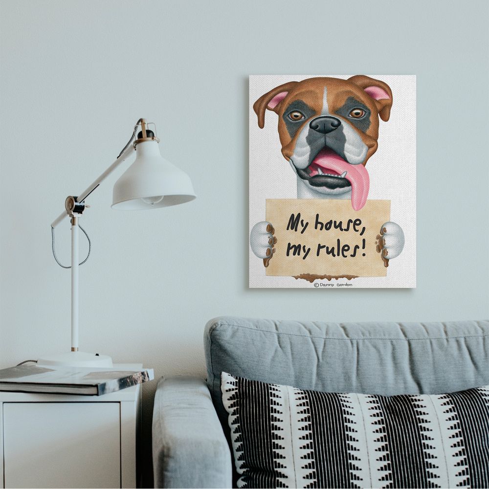 Stupell Industries My House My Rules Quote Funny Dog Home Pet Sign Animals & Insects Painting Gallery Wrapped Canvas Art Print Wall Art, 24 x 30