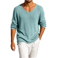 thumbnail image 2 of BRGZLK Mens Long Sleeve Shirts 2026 Stylish Solid Color V Neck Cut-Out Knit Pullover Sweater Lightweight Casual Loose Tees Tops for Travel Vacation Going Out Mint Green XL, 2 of 8