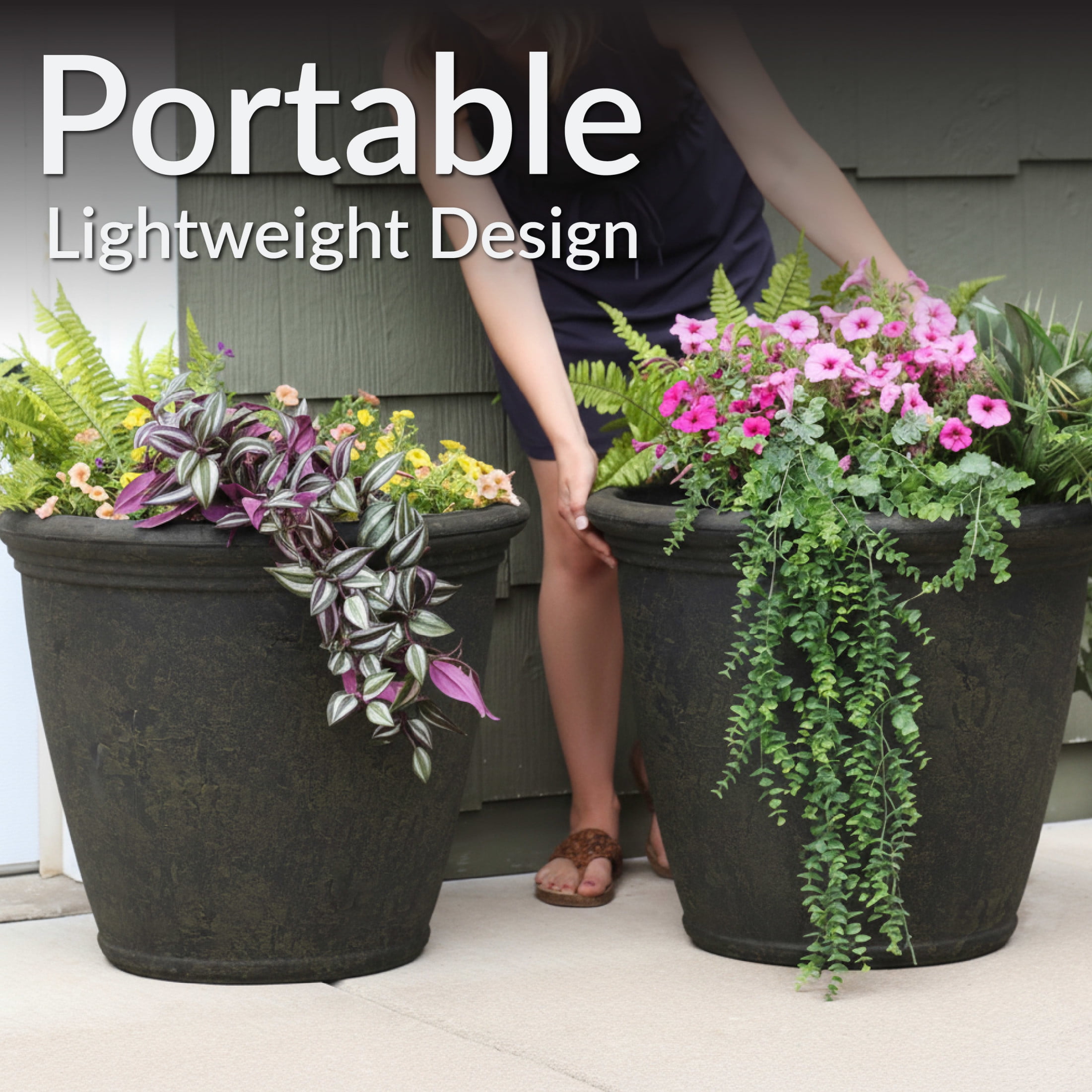 Sunnydaze Anjelica 24" x 24" x 20" Round Sable Polyresin Outdoor Planter Pot