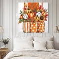 thumbnail image 4 of Burnt Orange Floral Wall Art Painting on Canvas, Rustic Pumpkin Sunflower Botanical Striped Canvas Art Home Prints Wall Art Framed Modern Artwork for Living Room Bedroom Wall Decor 12x12in, 4 of 9
