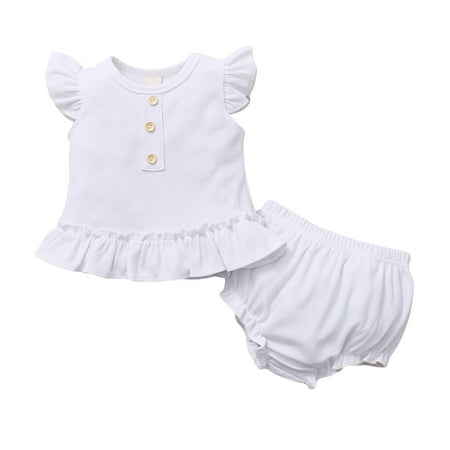 

BIZIZA Outfit Set for Baby Girl Cute 2-Piece Short Sleeve Shorts Solid Color T Shirts 3M-18M Toddler White 100