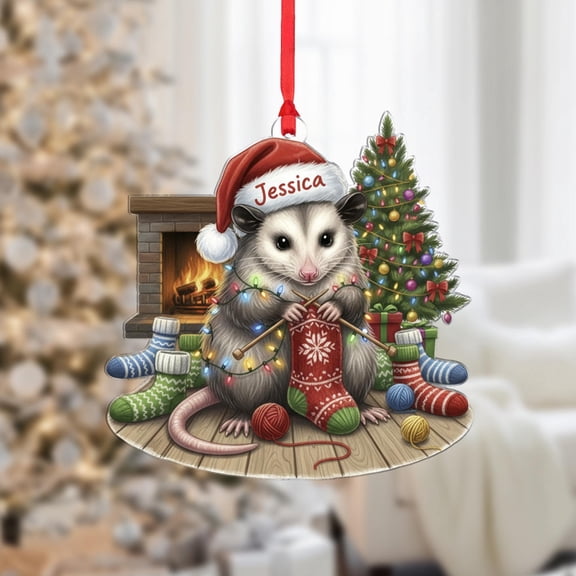 Personalized Opossum Christmas Ornament – Custom Name Acrylic Animal Décor